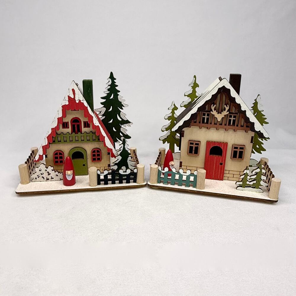 Ganz Painted Wood Light Up Chalet Style Holiday Houses